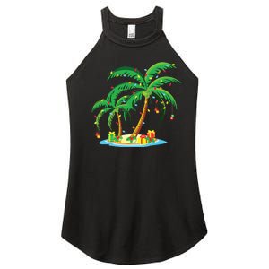 Christmas Palm Tree Tropical Xmas Gift Coconut Lights Pajama Women's Perfect Tri Rocker Tank