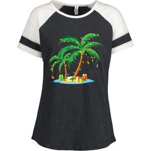 Christmas Palm Tree Tropical Xmas Gift Coconut Lights Pajama Enza Ladies Jersey Colorblock Tee