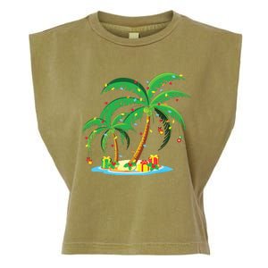 Christmas Palm Tree Tropical Xmas Gift Coconut Lights Pajama Garment-Dyed Women's Muscle Tee