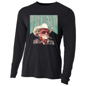 Cowboy President Trump 2024 Election Take America Back Funny Cooling Performance Long Sleeve Crew