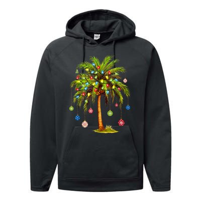 Christmas Palm Tree Light Hawaiian Tropical Xmas Performance Fleece Hoodie