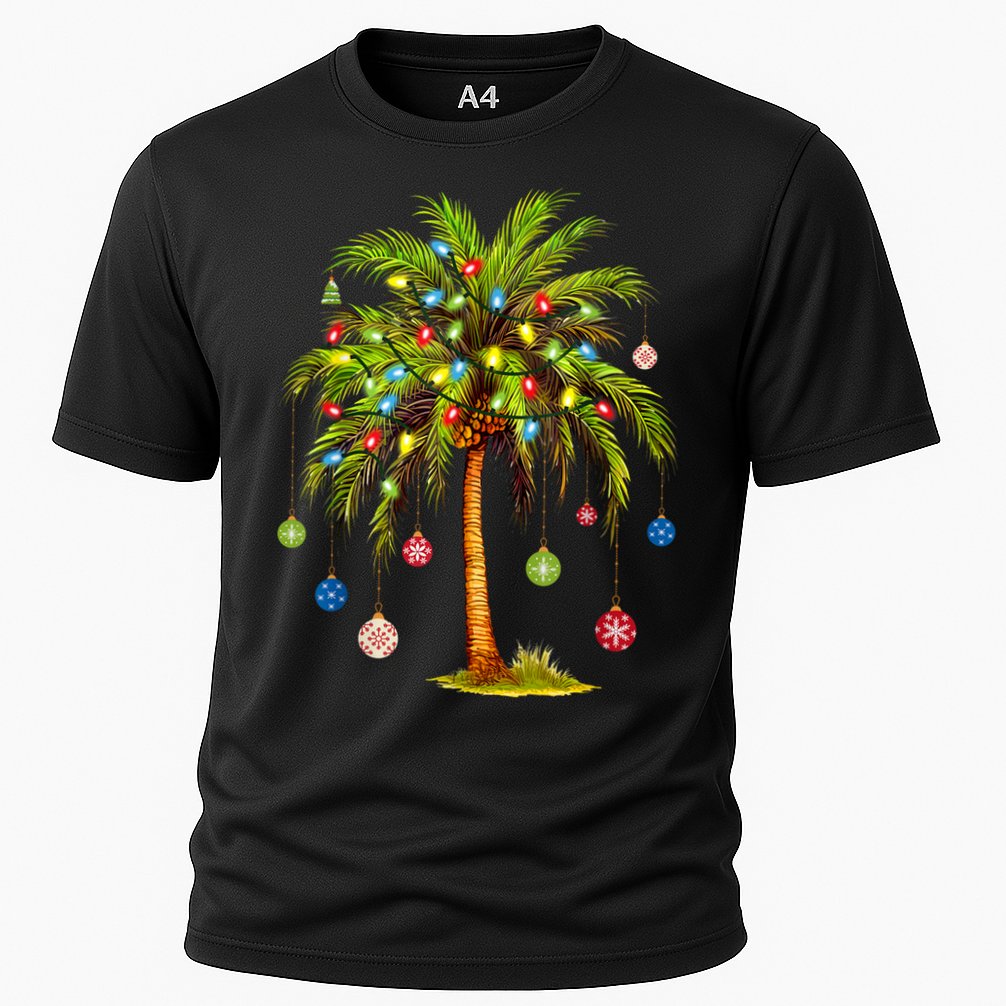 Christmas Palm Tree Light Hawaiian Tropical Xmas Cooling Performance Crew T-Shirt