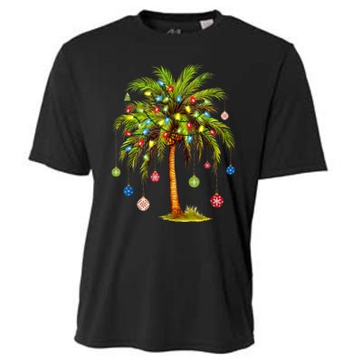 Christmas Palm Tree Light Hawaiian Tropical Xmas Cooling Performance Crew T-Shirt