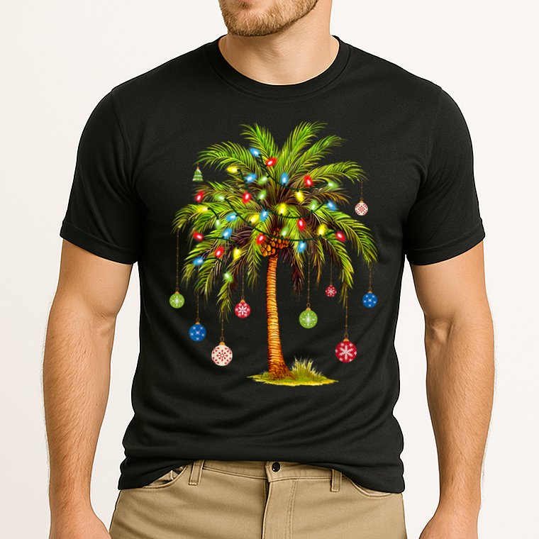 Christmas Palm Tree Light Hawaiian Tropical Xmas Cooling Performance Crew T-Shirt