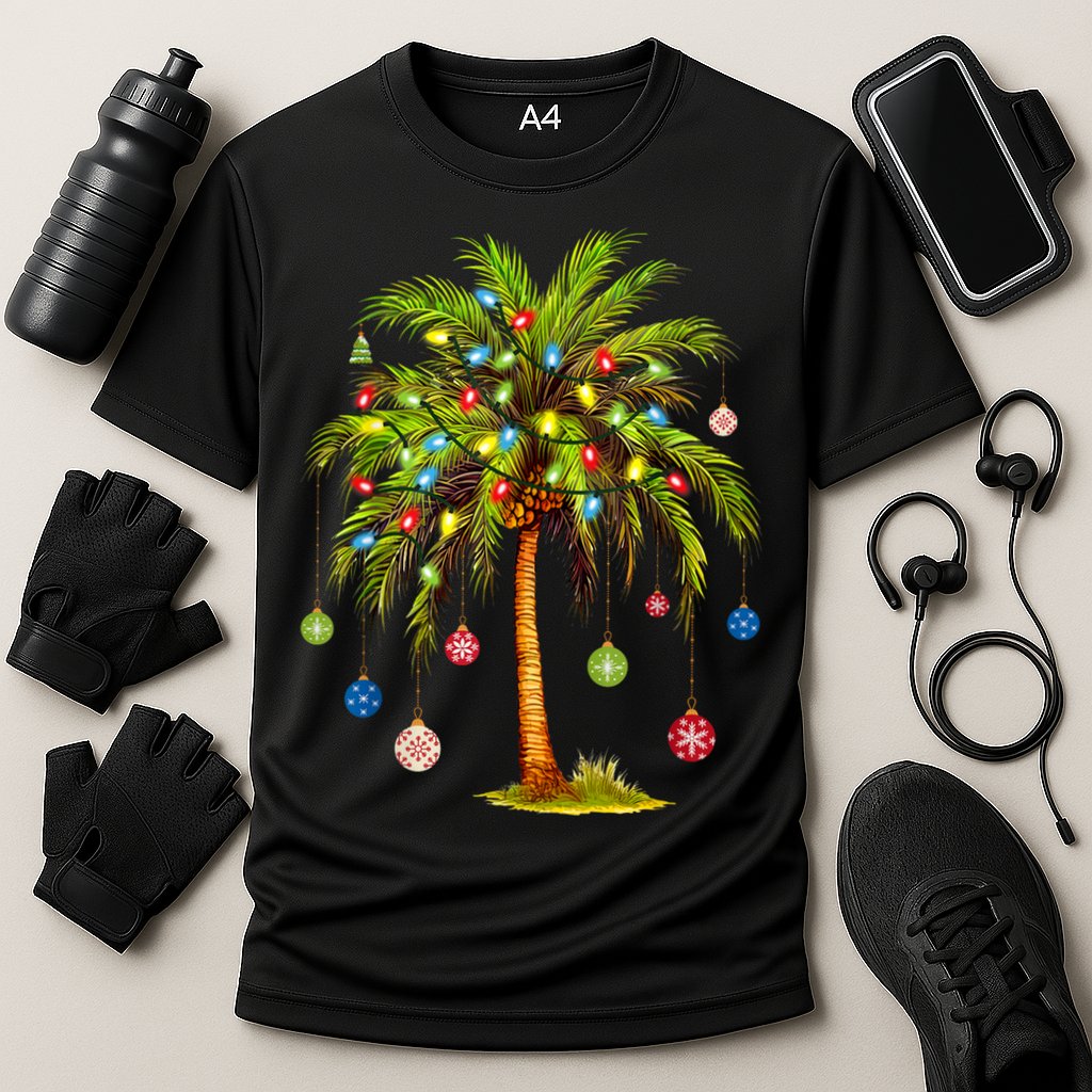 Christmas Palm Tree Light Hawaiian Tropical Xmas Cooling Performance Crew T-Shirt