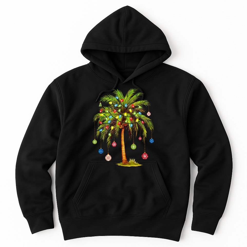 Christmas Palm Tree Light Hawaiian Tropical Xmas Hoodie
