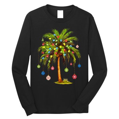 Christmas Palm Tree Light Hawaiian Tropical Xmas Long Sleeve Shirt