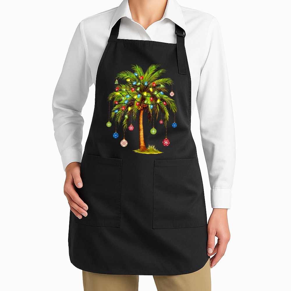 Christmas Palm Tree Light Hawaiian Tropical Xmas Apron