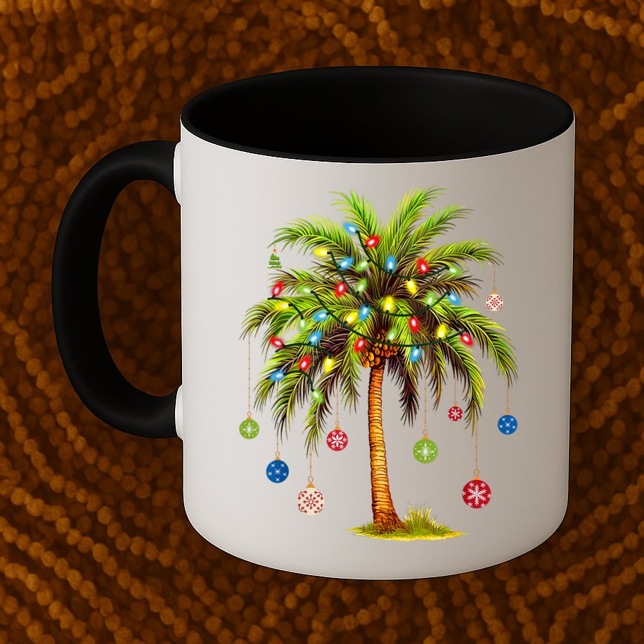 Christmas Palm Tree Light Hawaiian Tropical Xmas Mug