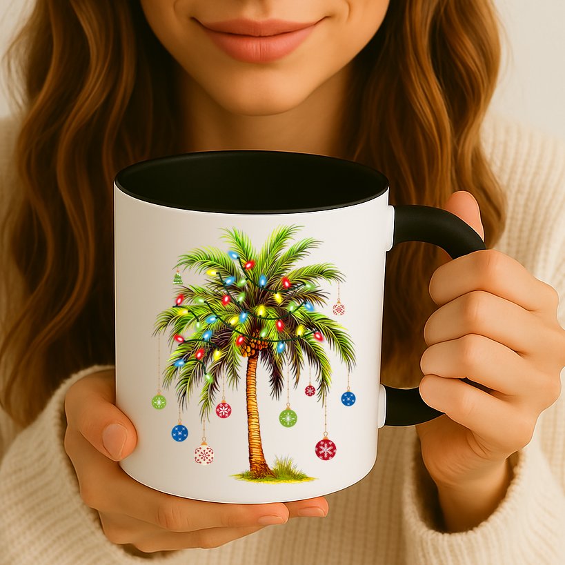 Christmas Palm Tree Light Hawaiian Tropical Xmas Mug