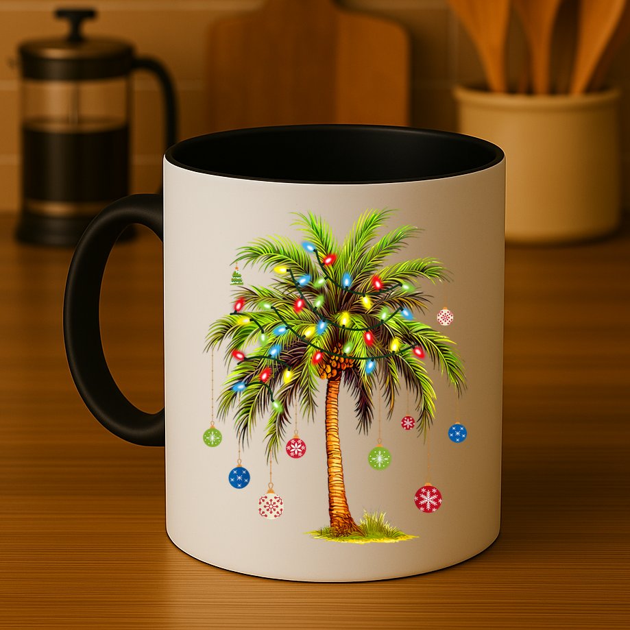 Christmas Palm Tree Light Hawaiian Tropical Xmas Mug