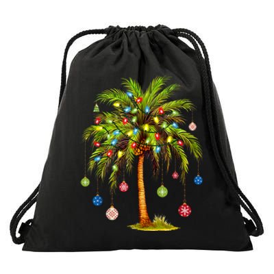 Christmas Palm Tree Light Hawaiian Tropical Xmas Drawstring Bag