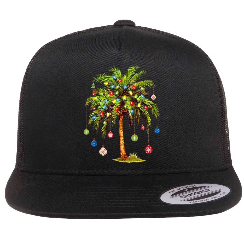 Christmas Palm Tree Light Hawaiian Tropical Xmas Flat Bill Trucker Hat