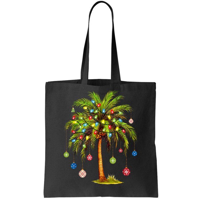 Christmas Palm Tree Light Hawaiian Tropical Xmas Tote Bag