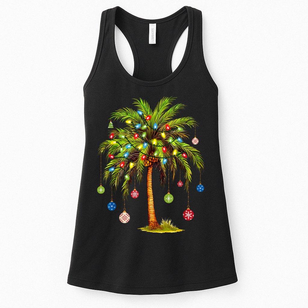Christmas Palm Tree Light Hawaiian Tropical Xmas Womens Tank Top