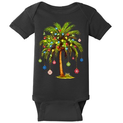 Christmas Palm Tree Light Hawaiian Tropical Xmas Baby Bodysuit