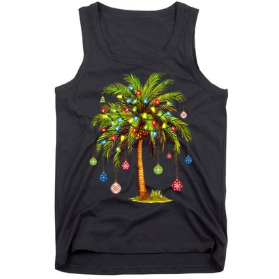Christmas Palm Tree Light Hawaiian Tropical Xmas Tank Top