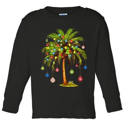 Christmas Palm Tree Light Hawaiian Tropical Xmas Toddler Long Sleeve Shirt