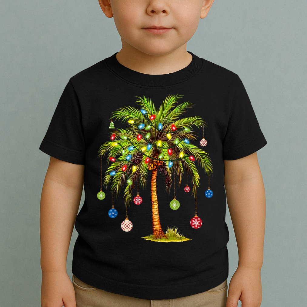 Christmas Palm Tree Light Hawaiian Tropical Xmas Toddler T-Shirt
