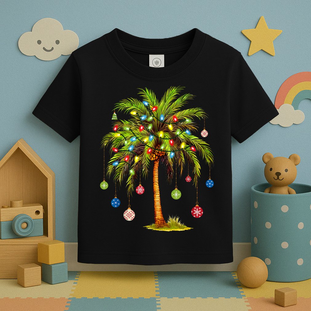 Christmas Palm Tree Light Hawaiian Tropical Xmas Toddler T-Shirt