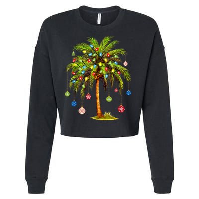 Christmas Palm Tree Light Hawaiian Tropical Xmas Cropped Pullover Crew