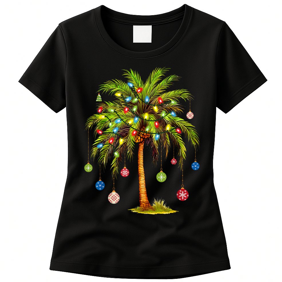 Christmas Palm Tree Light Hawaiian Tropical Xmas Womens T-Shirt