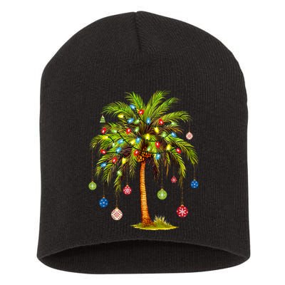 Christmas Palm Tree Light Hawaiian Tropical Xmas Short Acrylic Beanie