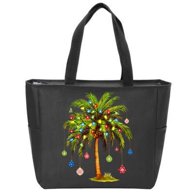 Christmas Palm Tree Light Hawaiian Tropical Xmas Zip Tote Bag