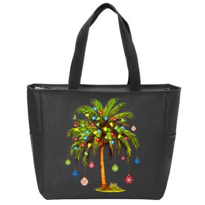 Christmas Palm Tree Light Hawaiian Tropical Xmas Zip Tote Bag