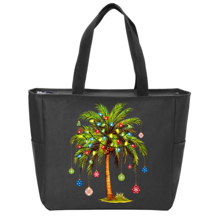 Christmas Palm Tree Light Hawaiian Tropical Xmas Zip Tote Bag