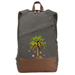 Christmas Palm Tree Light Hawaiian Tropical Xmas Cotton Canvas Backpack