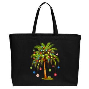 Christmas Palm Tree Light Hawaiian Tropical Xmas Cotton Canvas Jumbo Tote