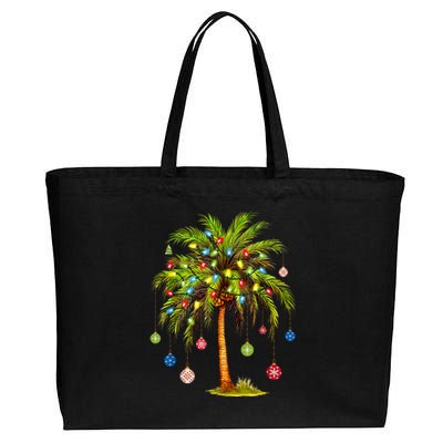 Christmas Palm Tree Light Hawaiian Tropical Xmas Cotton Canvas Jumbo Tote