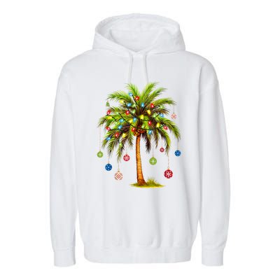 Christmas Palm Tree Light Hawaiian Tropical Xmas Garment-Dyed Fleece Hoodie