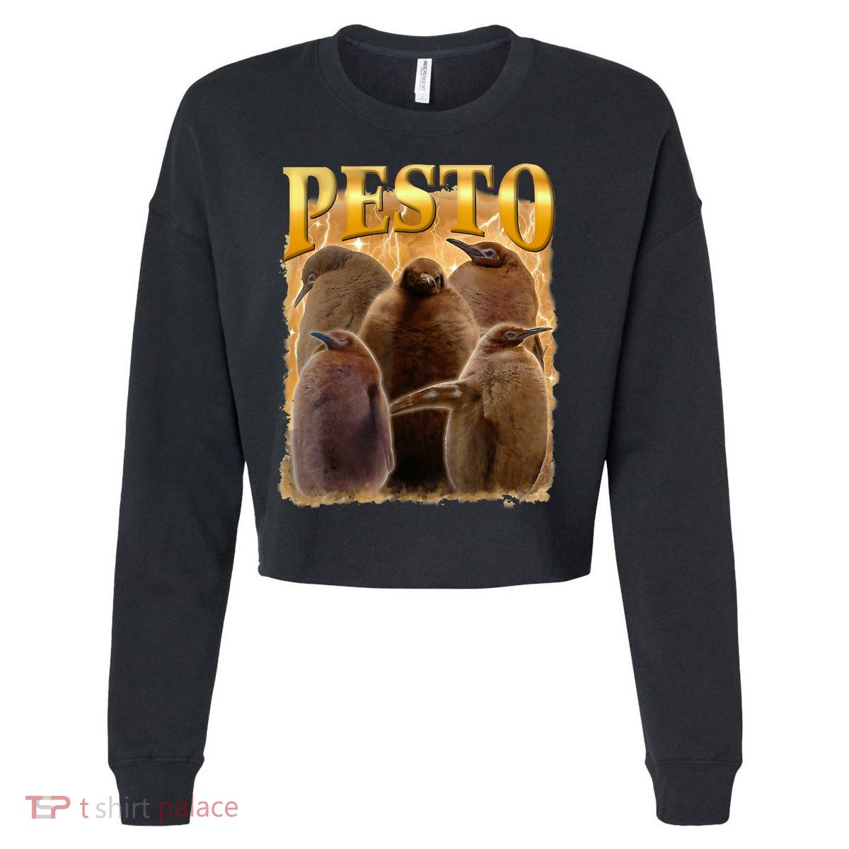 Cute Pesto The Penguins Cropped Pullover Crew