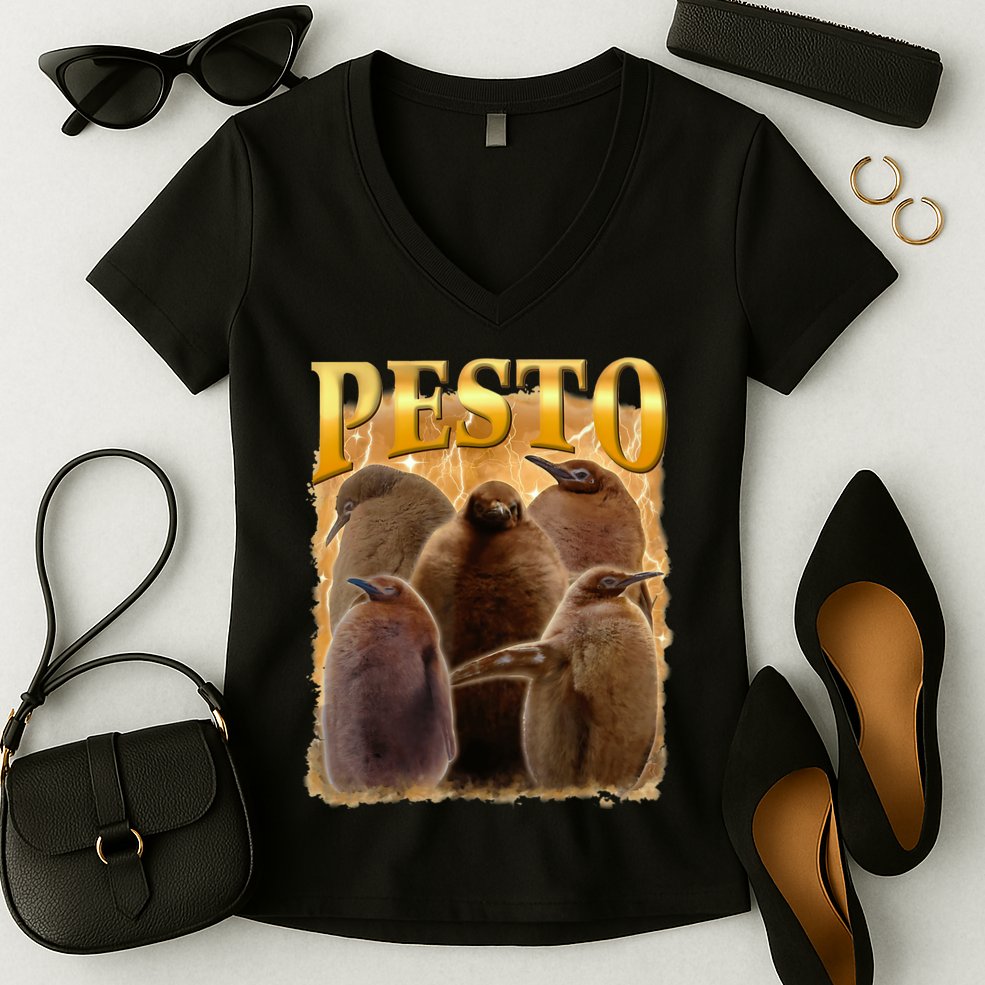 Cute Pesto The Penguins Women's V-Neck T-Shirt