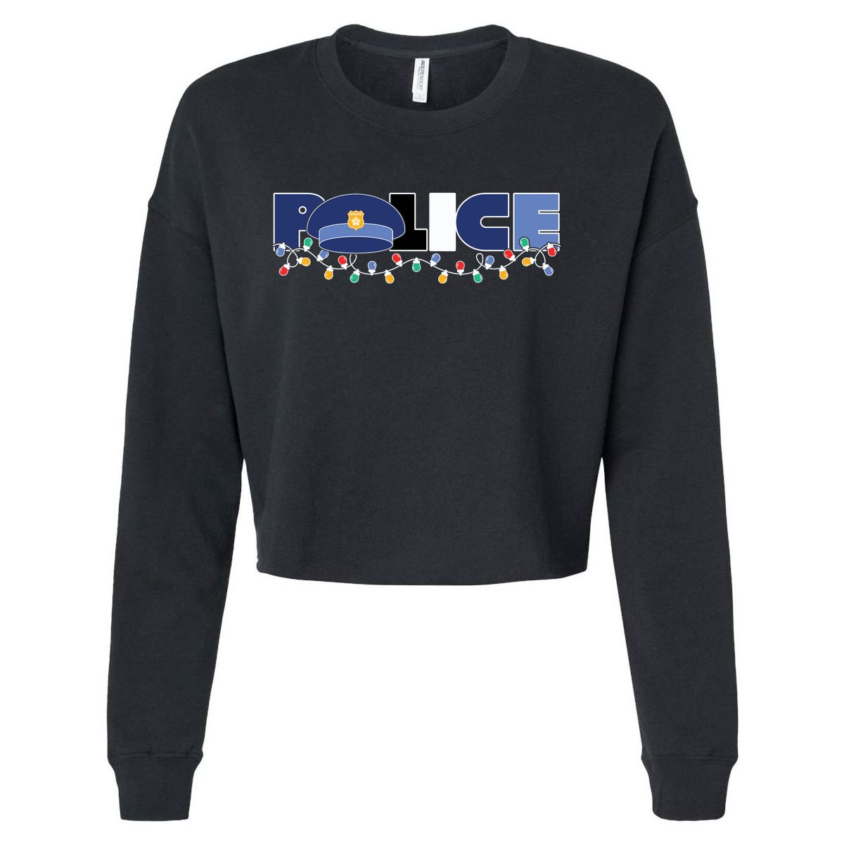 Christmas Police Texture Police Hat Graphic Oversized Cropped Pullover Crew