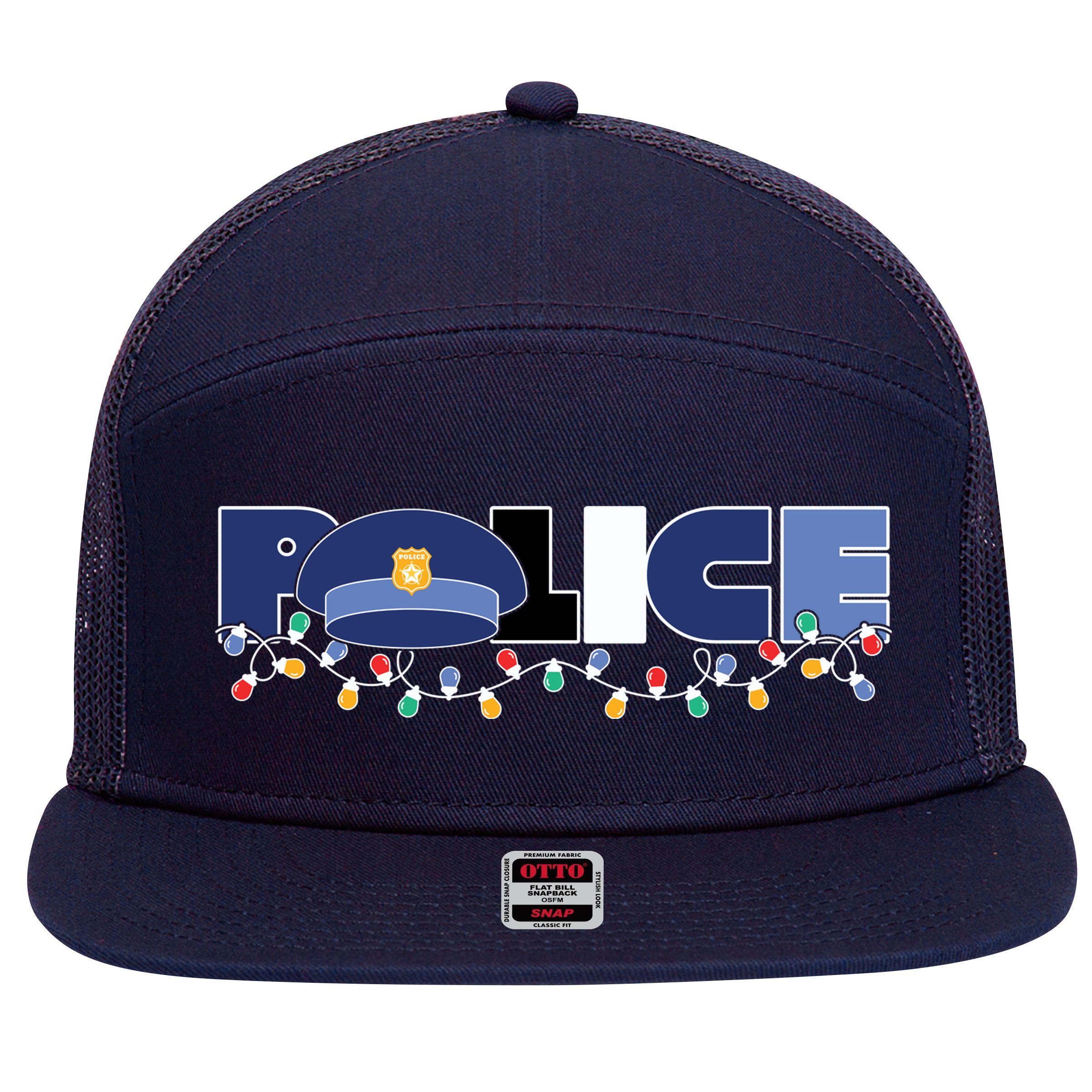 Christmas Police Texture Police Hat Graphic Oversized 7 Panel Mesh Trucker Snapback Hat
