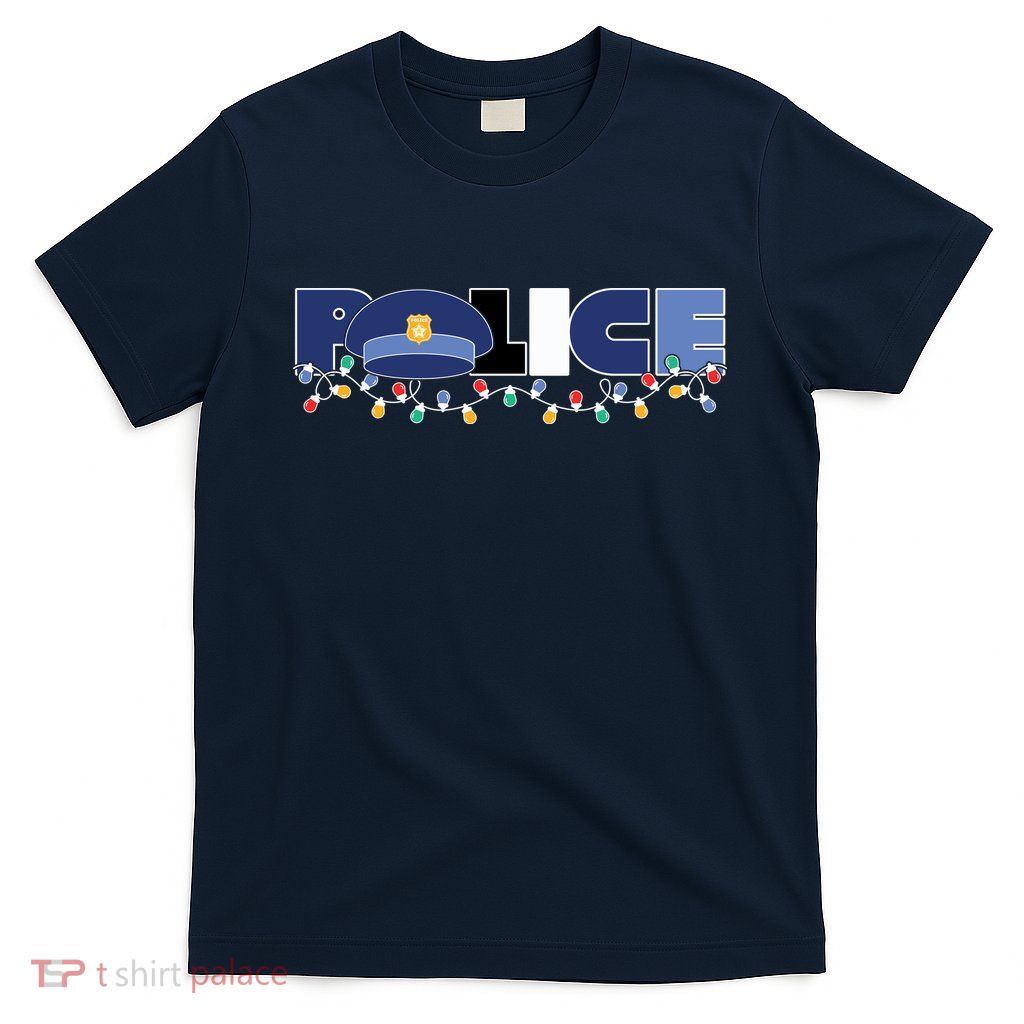 Christmas Police Texture Police Hat Graphic Oversized T-Shirt