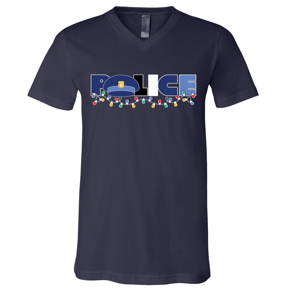 Christmas Police Texture Police Hat Graphic Oversized V-Neck T-Shirt