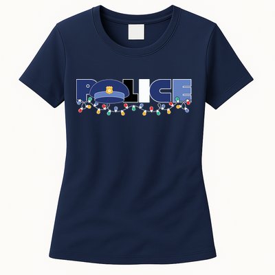 Christmas Police Texture Police Hat Graphic Oversized Womens T-Shirt