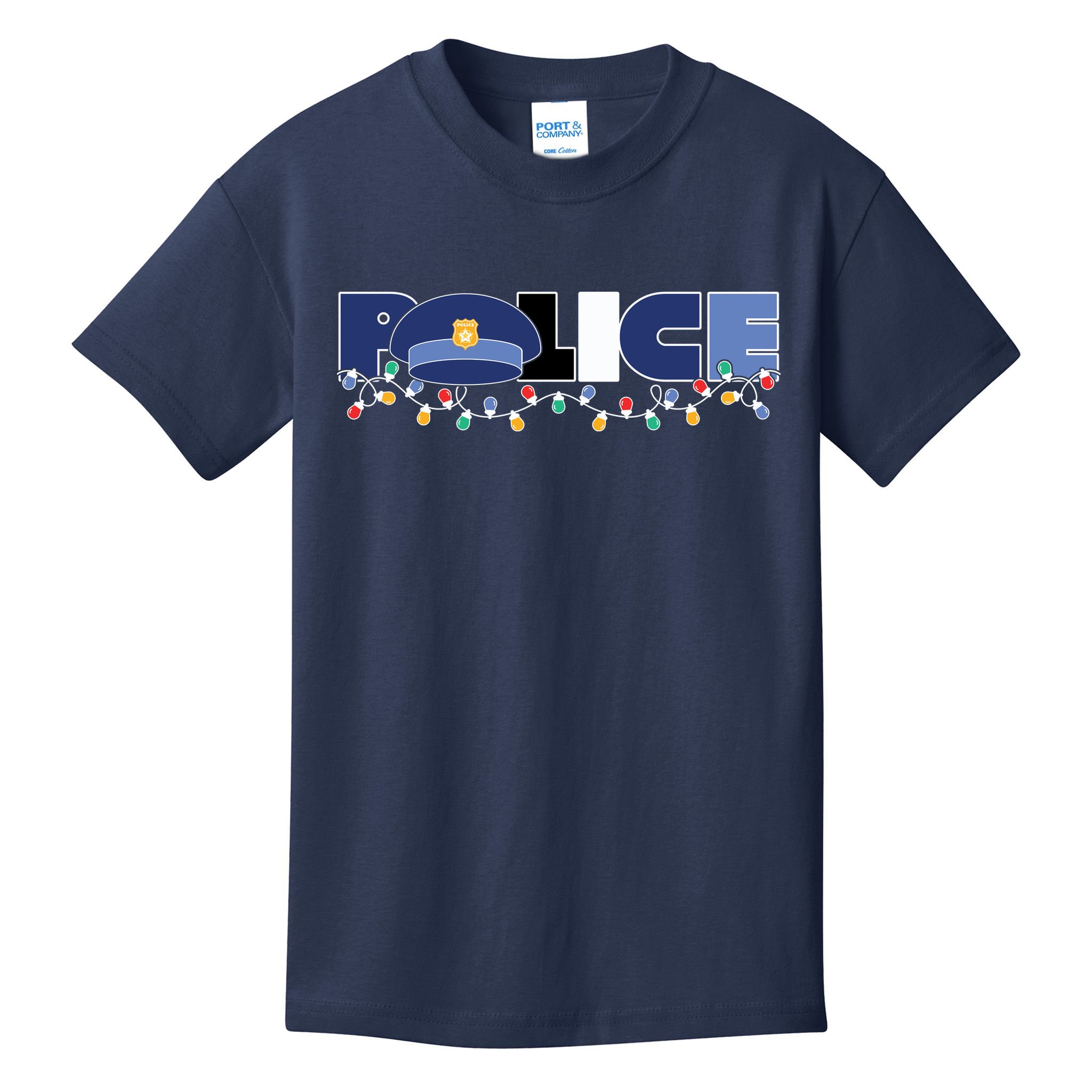 Christmas Police Texture Police Hat Graphic Oversized Kids T-Shirt