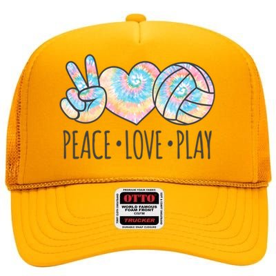 Cute Pink Tie Dye Volleyball Teen Girls Peace Love Play Cute Gift High Crown Mesh Back Trucker Hat