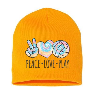 Cute Pink Tie Dye Volleyball Teen Girls Peace Love Play Cute Gift Short Acrylic Beanie