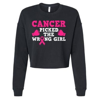 Cancer Picked The Wrong Pink Ribbon Cropped Pullover Crew