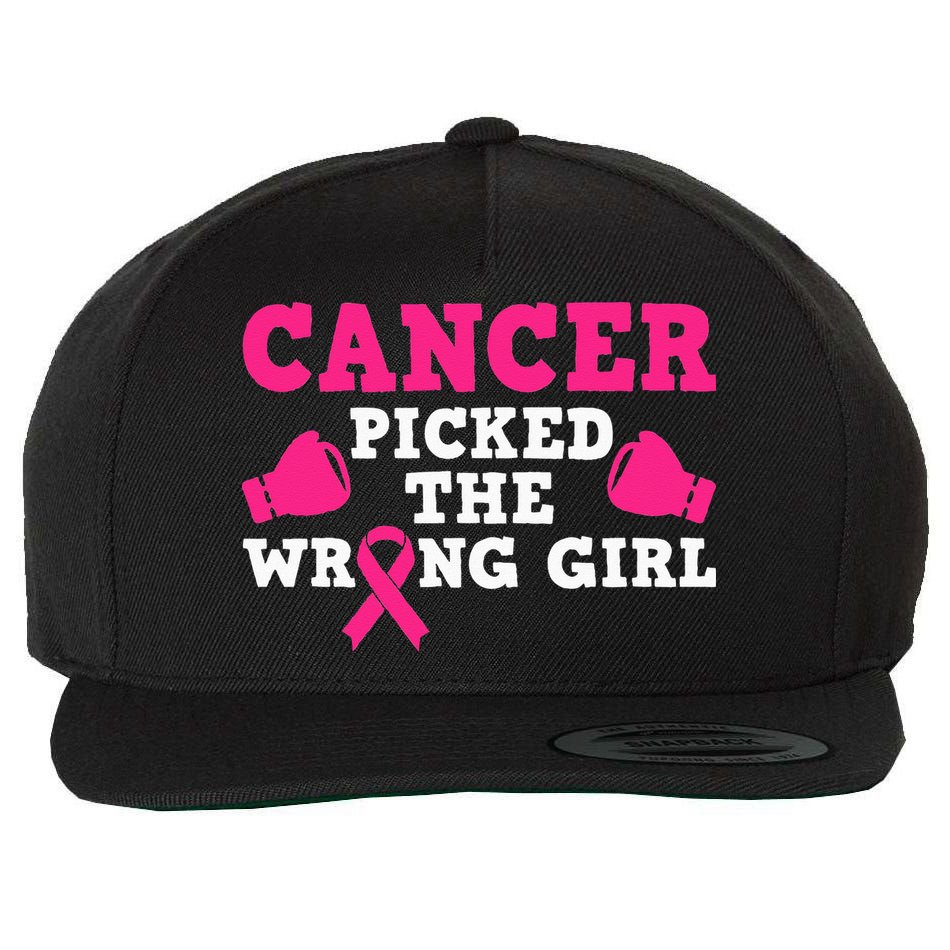 Cancer Picked The Wrong Pink Ribbon Wool Snapback Cap