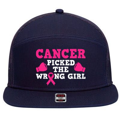 Cancer Picked The Wrong Pink Ribbon 7 Panel Mesh Trucker Snapback Hat