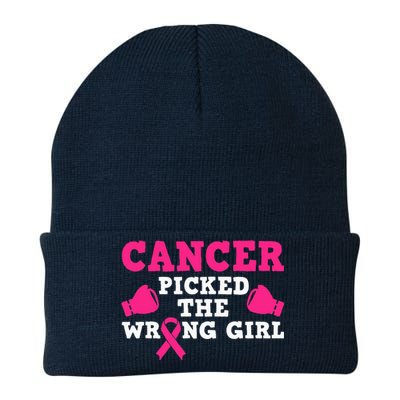 Cancer Picked The Wrong Pink Ribbon Knit Cap Winter Beanie