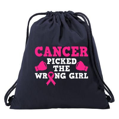 Cancer Picked The Wrong Pink Ribbon Drawstring Bag