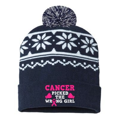 Cancer Picked The Wrong Pink Ribbon USA-Made Snowflake Beanie